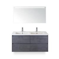 Porto Badmeubelset 120 cm - 4 laden Beton Antrac - Keramische Wastafel Wit Slim - met Sence Spiegel