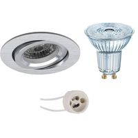 LED Spot Set - LEDVANCE Parathom PAR16 930 36D - Pragmi Aerony Pro - GU10 Fitting - Dimbaar - Inbouw Rond - Mat Zilver - 5.5W - Warm Wit 3000K - Kantelbaar - Ø82mm