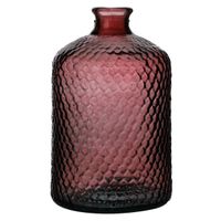 Natural Living Bloemenvaas Scubs Bottle - robijn rood geschubt transparant - glas - D18 x H31 cm   -
