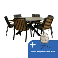 Tuintafel Rotonda met 6 Leather antraciet stoelen