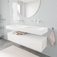 Mondiaz Alan badmeubel 150 cm talc 2 lades vrijhangend wastafel dubbel zonder kraangat wit