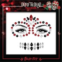 Face Jewels Day of the Dead - rood/zwart - make-up steentjes - Halloween/Sugar Skull   -