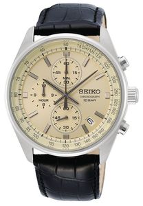 Seiko SSB383P1 Horloge Chrono staal-leder zilverkleurig-zwart 41,5 mm