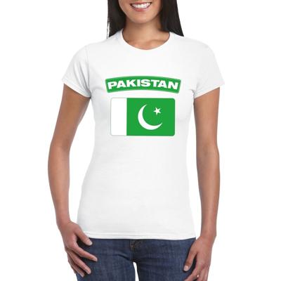 Vlag Pakistan t-shirt - wit - vlag van het land print - voor dames - korte mouwen - supporters