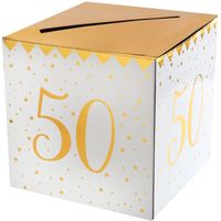 Enveloppendoos - Verjaardag - 50 jaar Abraham/Sarah - wit/goud - karton - 20 x 20 cm Enveloppendoos - Verjaardag - 50 jaar Abraham/Sarah - wit/goud - karton - 20 x 20 cm