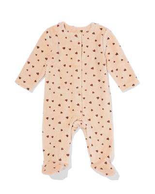 HEMA Newborn jumpsuit velours hartjes lichtbruin (lichtbruin)