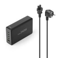 Hama USB Laadstation 5 Poorten GaN Snellader 4x USB-C 1x USB-A PD 240W Zwart