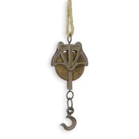 A CAST IRON PULLEY ON ROPE