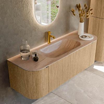 Badmeubel Mondiaz Kurve-Dlux | 140 cm | Meubelkleur Oak | Wastafelkleur Saba | Solid surface | Wasbak midden spoelbak | 1 kraangat