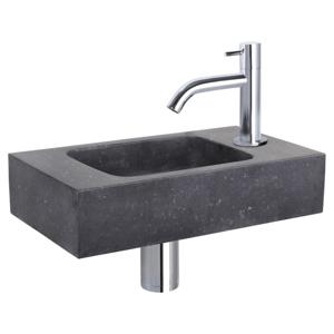 Differnz fonteinset bombai black - natuursteen - kraan gebogen - 40 x 22 x 9 cm - chroom