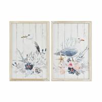 Schilderij DKD Home Decor Fågel Mediterrane (40 x 1,8 x 60 cm) (2 Stuks)