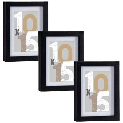 3x stuks houten fotolijst - zwart - 13 x 18 cm - fotolijstje - met passe-partout - decoratie