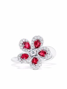 David Morris bague Miss Daisy en or blanc 18ct ornée de rubis et diamants - Argent