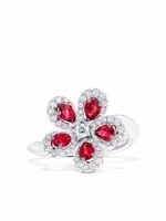 David Morris bague Miss Daisy en or blanc 18ct ornée de rubis et diamants - Argent - thumbnail