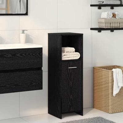 Badkamerkast Zwart Eiken 30x30x95 cm Bewerkt Hout