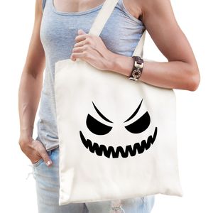 Spook gezicht halloween trick or treat katoenen tas/ snoep tas wit