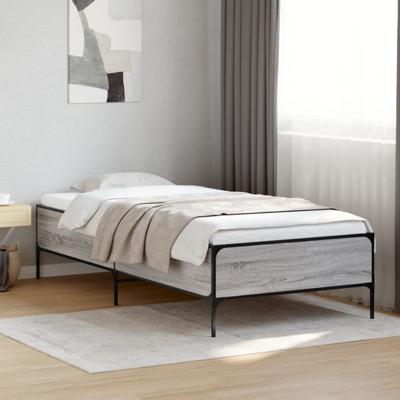 Bedframe bewerkt hout en metaal grijs sonoma eiken 100x200 cm