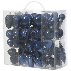 Decoris kerstballen, ornamenten en piek set - 60-delig - donkerblauw - kunststof