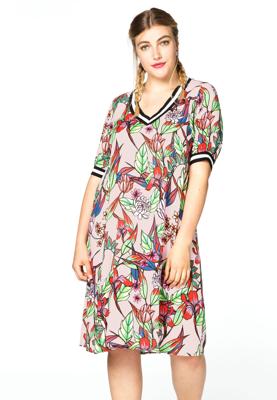 Yoek Jurk met V-hals | Roze | Maat 54/56