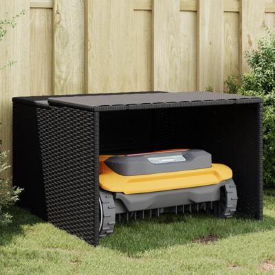 Garage voor robotmaaier 86x90x52/57 cm poly rattan zwart