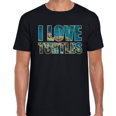Tekst t-shirt I love turtles met dieren foto van een schildpad zwart voor heren Tekst t-shirt I love turtles met dieren foto van een schildpad zwart voor heren