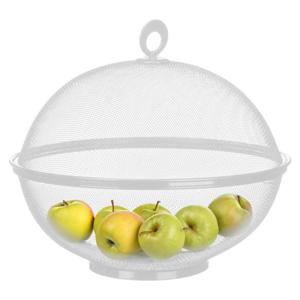 Vliegenkap/voedselkap Fruitschaal - rond - D28 x H12 cm - wit - anti insecten - metaal