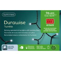 Kerstverlichting twinkle op batterij helder wit buiten 96 lampjes - thumbnail