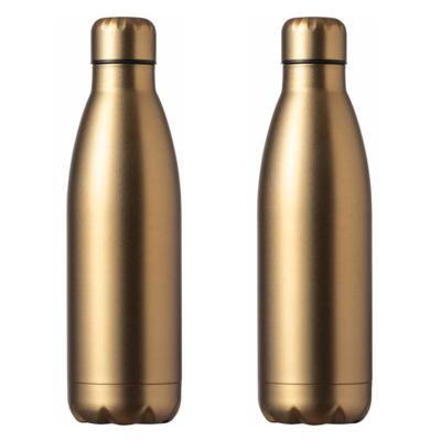 Waterfles / drinkfles met schroefdop - 2x - mat goud - 790 ml - RVS metaal