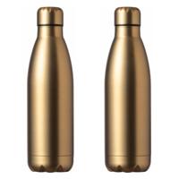 Waterfles / drinkfles met schroefdop - 2x - mat goud - 790 ml - RVS metaal