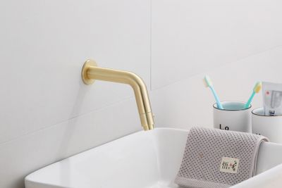 Fonteinkraan SaniClear Brass | Inbouw | Koudwater kraan | Excl.Inbouwdeel | Rond | Geborsteld messing - mat goud