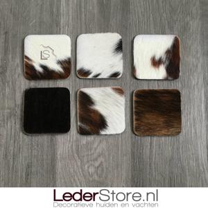 Koeienhuid onderzetters normandier bruin zwart wit 10x10cm