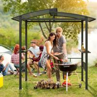Grillpaviljoen Outdoor Grilloverkapping met Zijplanken Overkapping voor Grill Tuinpaviljoen Metaal 248 x 150 x 232 cm Zwart
