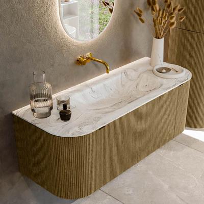 Badmeubel Mondiaz Kurve-Dlux | 120 cm cm | Meubelkleur Dusk | Wastafelkleur Glace | Solid surface | Wasbak midden spoelbak | Zonder kraangat(en)