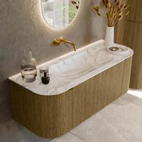 Badmeubel Mondiaz Kurve-Dlux | 120 cm cm | Meubelkleur Dusk | Wastafelkleur Glace | Solid surface | Wasbak midden spoelbak | Zonder kraangat(en)