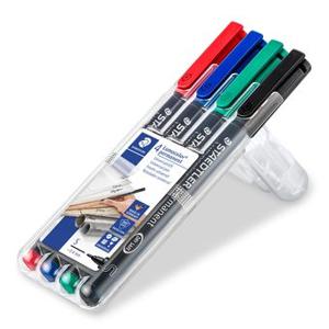 Staedtler Lumocolor permanent S DRY SAFE 313 WP4 Permanent marker Rood, Blauw, Groen, Zwart Watervast: Ja