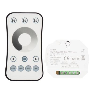 Rf controller + afstandsbediening voor 230v enkelkleurige led strips - complete set voor draadloze bediening
