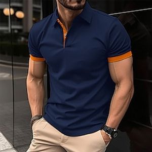 Voor heren POLO Shirt Golfshirt Casual Feestdagen Revers Klassiek Korte mouw Modieus Basic Effen nappi Zomer Normale pasvorm Zwart Blozend Roze Wijn Marineblauw blauw Oranje POLO Shirt Lightinthebox