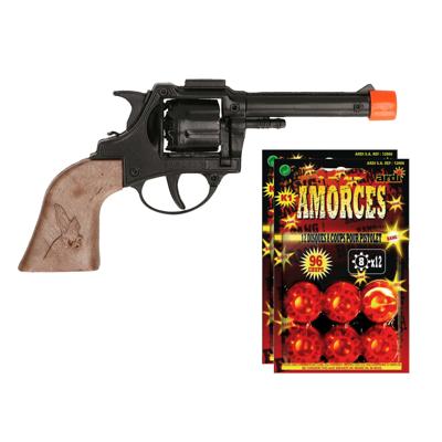 Speelgoed Revolver/pistool met plaffertjes voor een cowboy - metaal - 192 shots - verkleed spullen