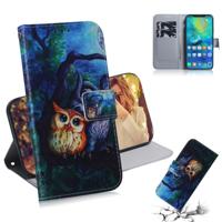 Olieverf uil patroon gekleurde tekening horizontale Flip lederen case voor Huawei mate 20 Pro met houder & card slots & portemonnee