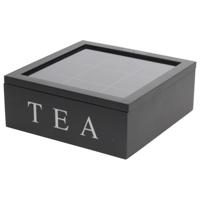 Theedoos - zwart - hout - 9-vaks - 23 x 8 cm - theekisten - tea box