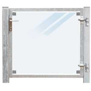 Glazen Tuinpoort Gehard Gelaagd Mat Glas 99 x 91 CM + 16 CM Stalen Palen Voor In Beton - Rechts Opgehangen