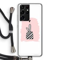Zwart-wit cactus: Samsung Galaxy S21 Ultra Transparant Hoesje met koord