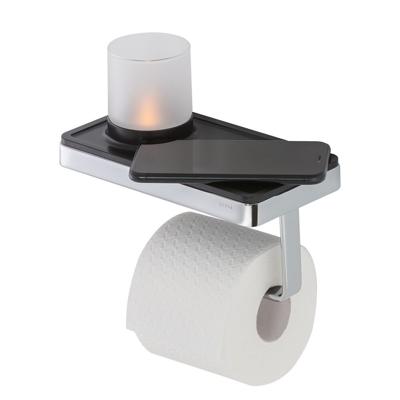 Toiletrolhouder Geesa Frame | Met planchet en LED lichthouder | Zwart-Chroom