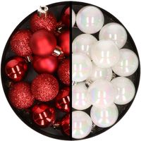 36x stuks kunststof kerstballen rood en parelmoer wit 3 en 4 cm - thumbnail