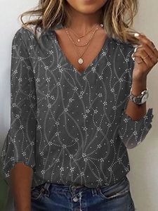 Jersey V Neck Loose Casual Shirt