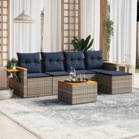 6-delige Loungeset met kussens poly rattan grijs
