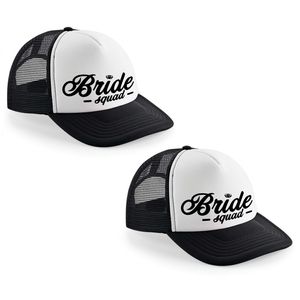 6x stuks zwart/ wit Bride Squad script snapback cap/ truckers pet dames - Vrijgezellenfeest petjes