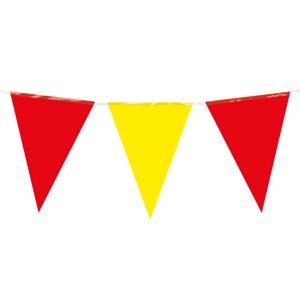 Feest/verjaardag Vlaggenlijn - rood/geel - 10 m - 15 vlaggetjes - binnen/buiten - kunststof