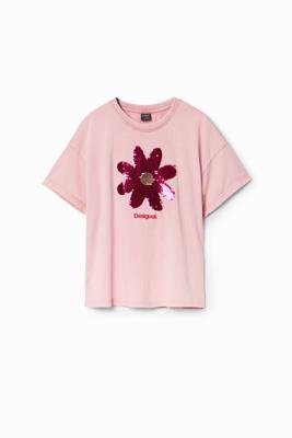 T-shirt met bloem en pailletten - RED - 13/14