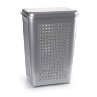 Wasmand met deksel - 50 liter - zilver - kunststof - 41 x 31 x 61 cm Wasmand met deksel - 50 liter - zilver - kunststof - 41 x 31 x 61 cm